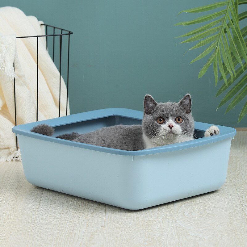 Rectangular litter box cat toilet cat supplies small semi-enclosed litter box color splash-proof: Blue