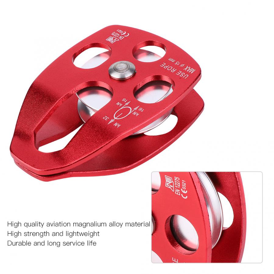 30KN Rock Climbing Rescue Pulley Fast Speed Pulley Side Plate Climbing Single Sheave Pulley Climbing Hammock Hanging Device