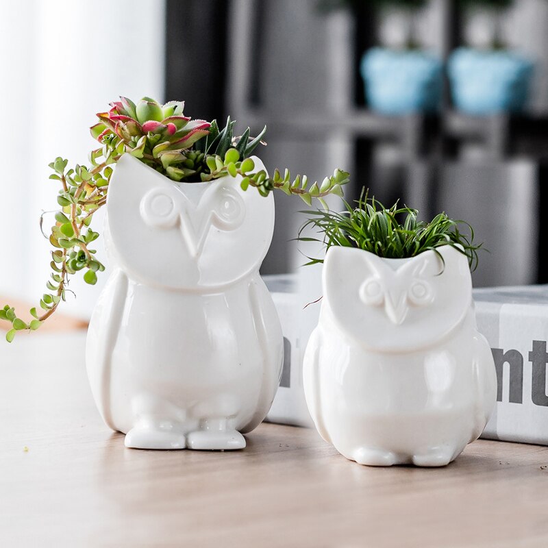 2 stuks/partij cartoon dieren uil keramische bloempot thuis tuinieren mini bloempot cartoon dieren bloempot plantentafel pot vaas