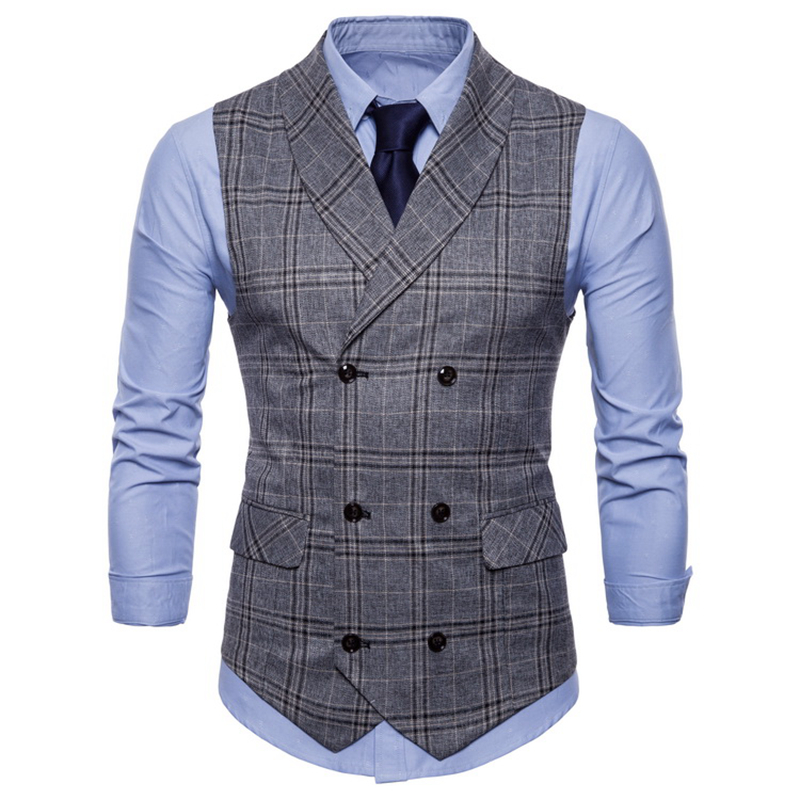 Chaleco de negocios para hombre, estilo, a cuadros, informal, de negocios, doble botonadura, chalequillo traje chaleco,