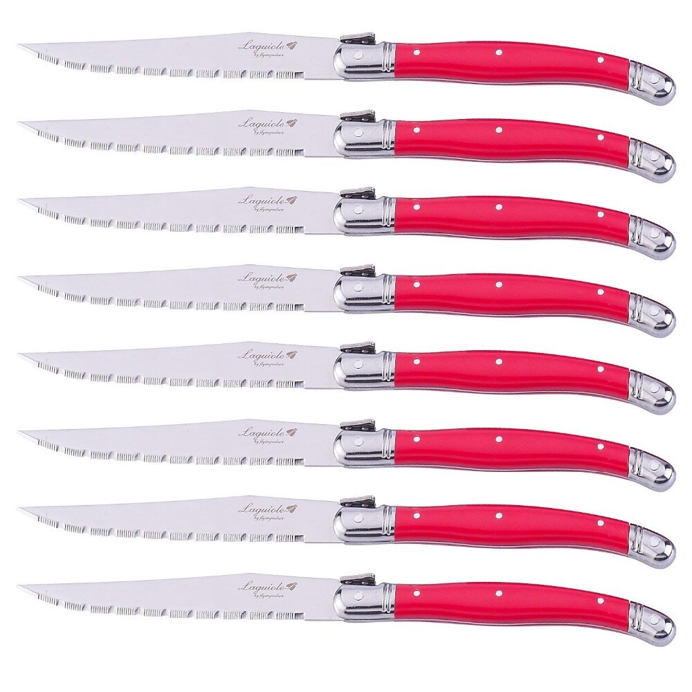 9 ''Rvs Laguiole Steak Mes Set Diner Messen Rood Handvat Tafel Messen Bestek Keuken Bestek Servies 6/8/10 Pcs