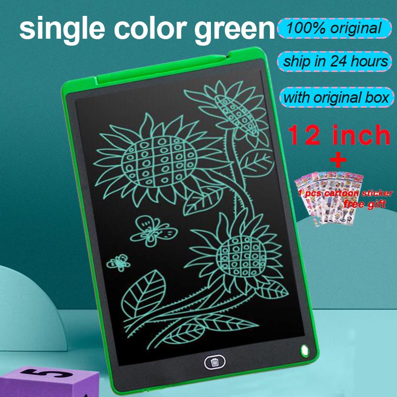 Tablero de escritura inteligente de 12 pulgadas, tableta de dibujo con pantalla LCD, tabletas gráficas digitales, almohadilla de escritura electrónica con bolígrafo: Single color green