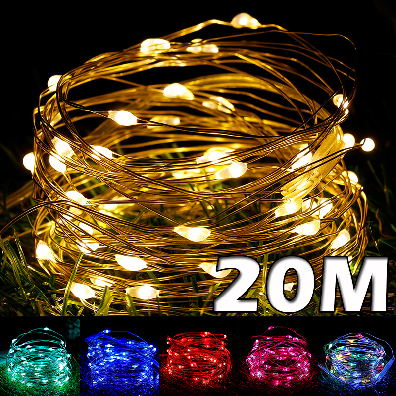 Guirnalda de luces LED de 20M con alambre de cobre, guirnalda USB, cuerdas de iluminación de hadas para vacaciones, Navidad, decoración para de boda