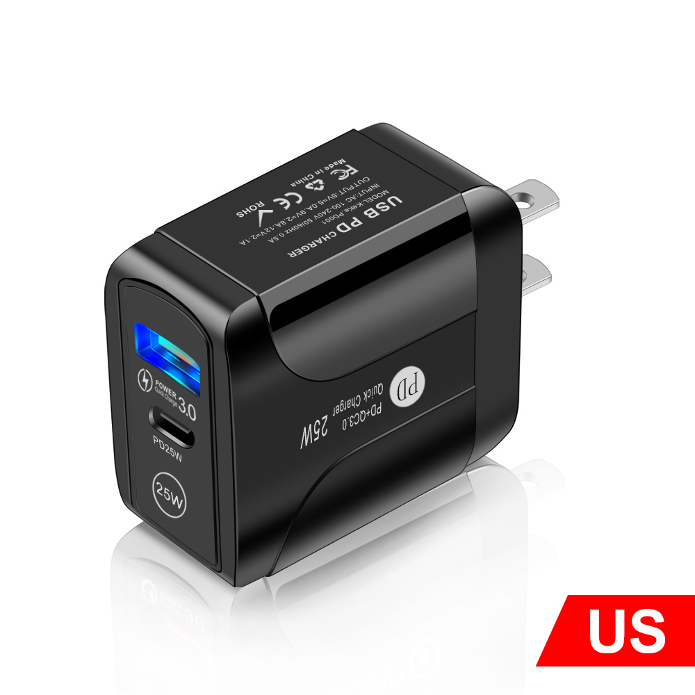 Lovebay Phone Charger PD 25W Quick Charge 3.0 Dual USB Charger For iPhone13 Pro Samsung Xiaomi Mobile Phone Fast Charging: Black US Plug