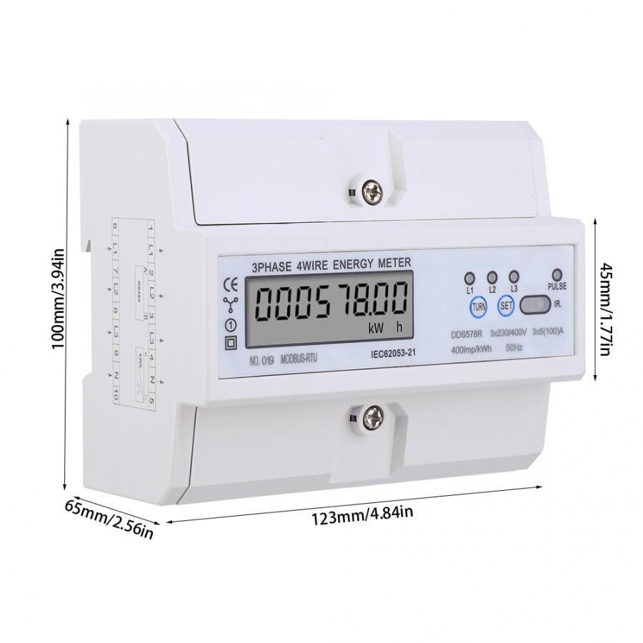 3 Phase 4 Wire Digital LCD KWH Meter DIN Rail Wattmeter Electric Energy Meter with RS485 KWH Tester