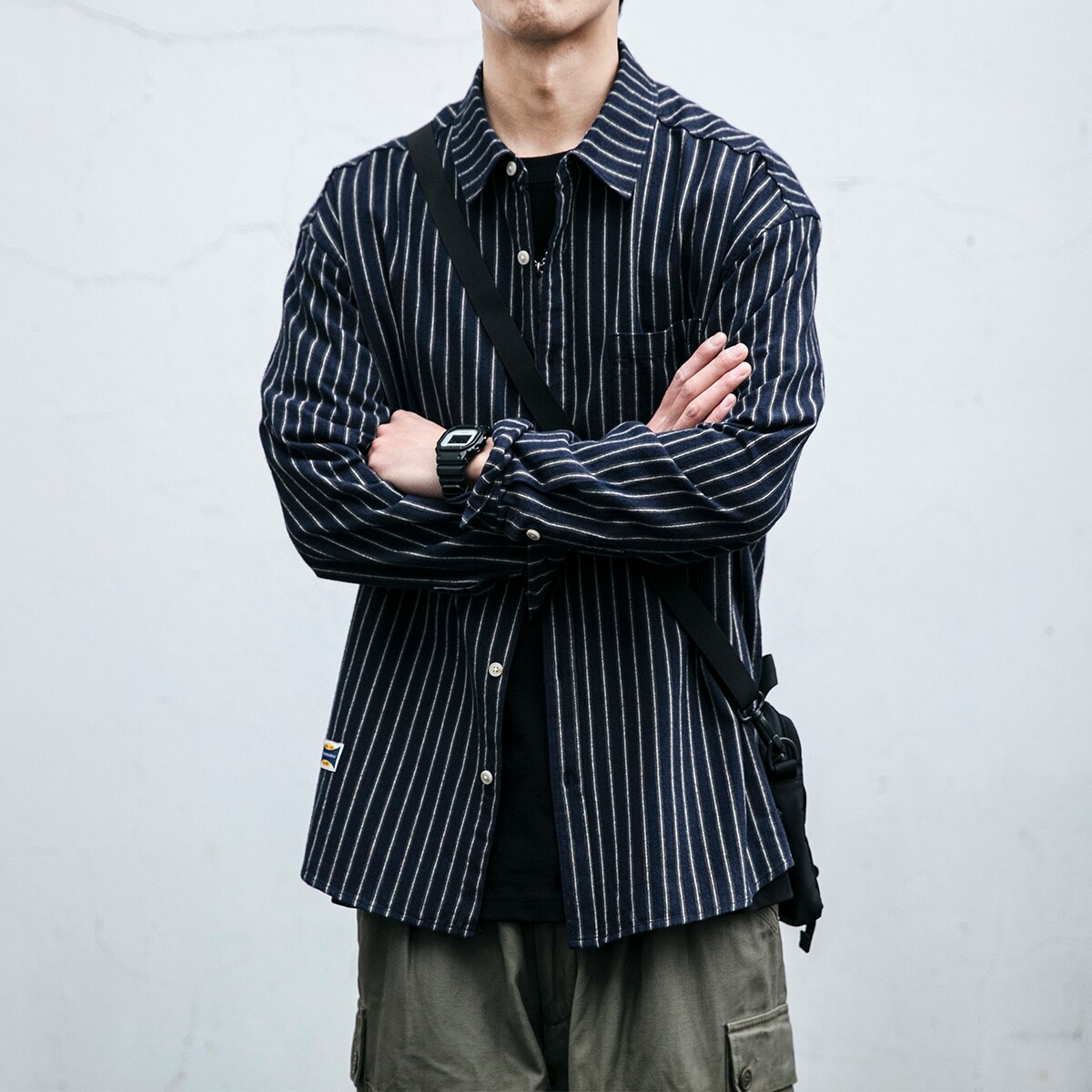 2022 Japanese Streetwear Striped Shirts Harajuku Casual Coat Men Clothing Classic Long Sleeve Male Shirt