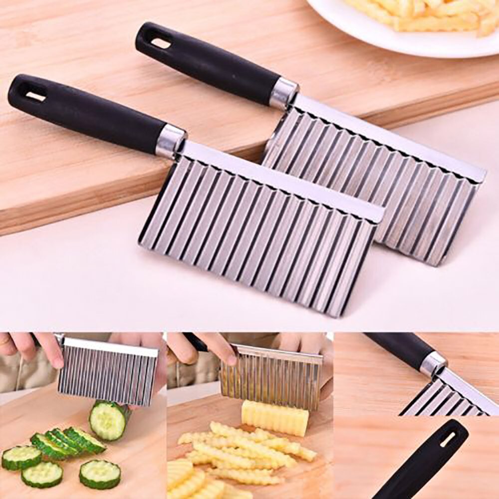 French Wave Potato Strips Cutter Wavy Edge Knife Chips Making chopper Metal Blade Fruit Vegetable Salad Cutter Knives