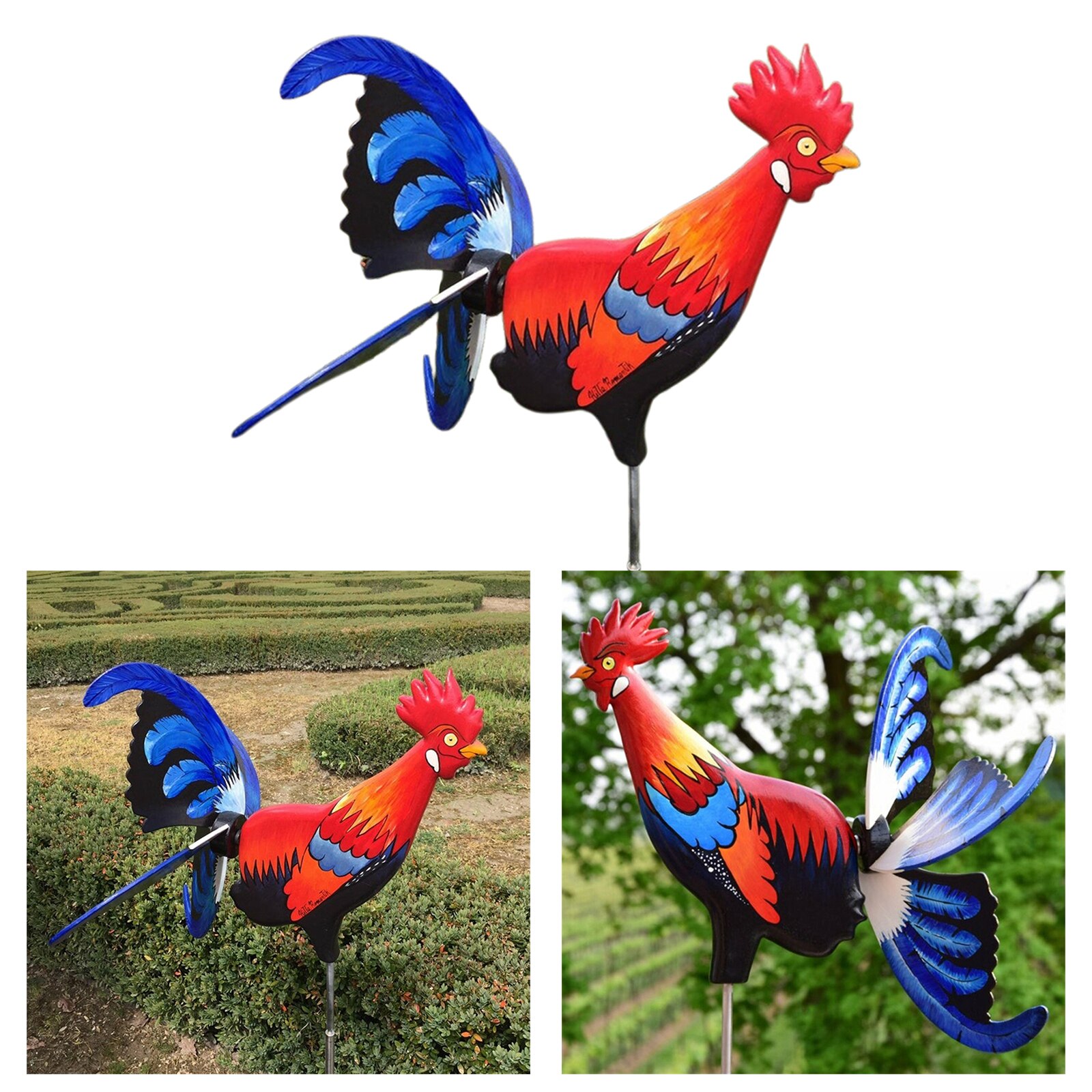 Metal Windmill Rooster Wind Spinners Statue Garden Yard Decoration Ornament