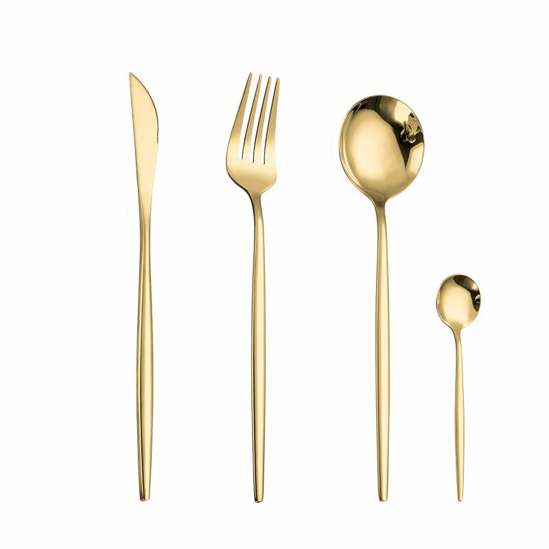 Hjem bordservice rustfrit stål bestik komplette gaffelske knive rustfrit stål bestiksæt 4 stk servise sæt: Guld 1 sæt