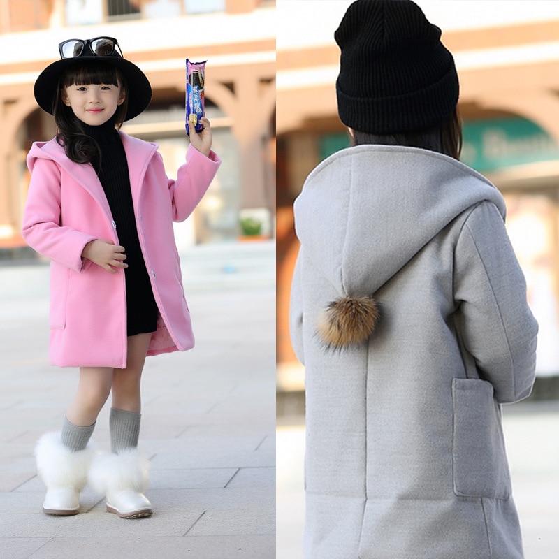Retail Herfst/Winter Meisjes Mode Uitloper Kinderen Wollen Windjack Meisjes Jas Jas Katoen Korea Stijl Effen Kleur
