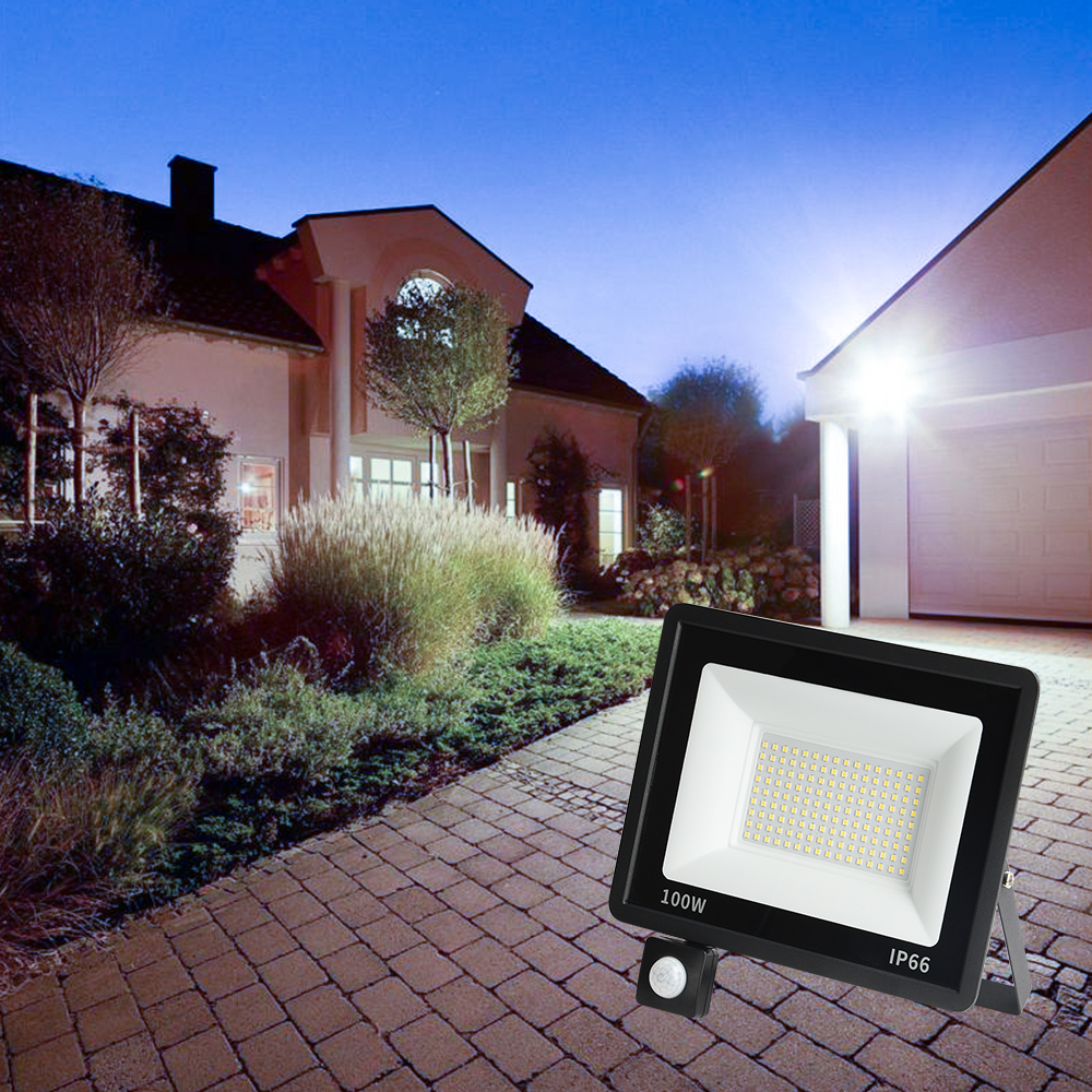 LED Floodlight PIR Motion Sensor White/Warm White IP66 AC220V Exterior Projector Spotlight SMD2835 Outdoor Lighting Floor Lamp