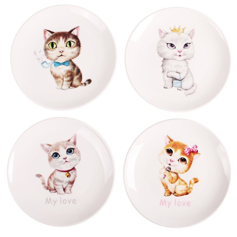 1 Piece ceramic cat dinner plates sets 8 inch dishes and plates sets steak cartoon tableware breakfast fruit tray