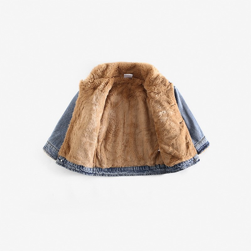Jongens Denim Jassen Kids Turn Down Kraag Fluwelen Warm Jean Jas Winter Kinderen Pocket Toevallige Bovenkleding