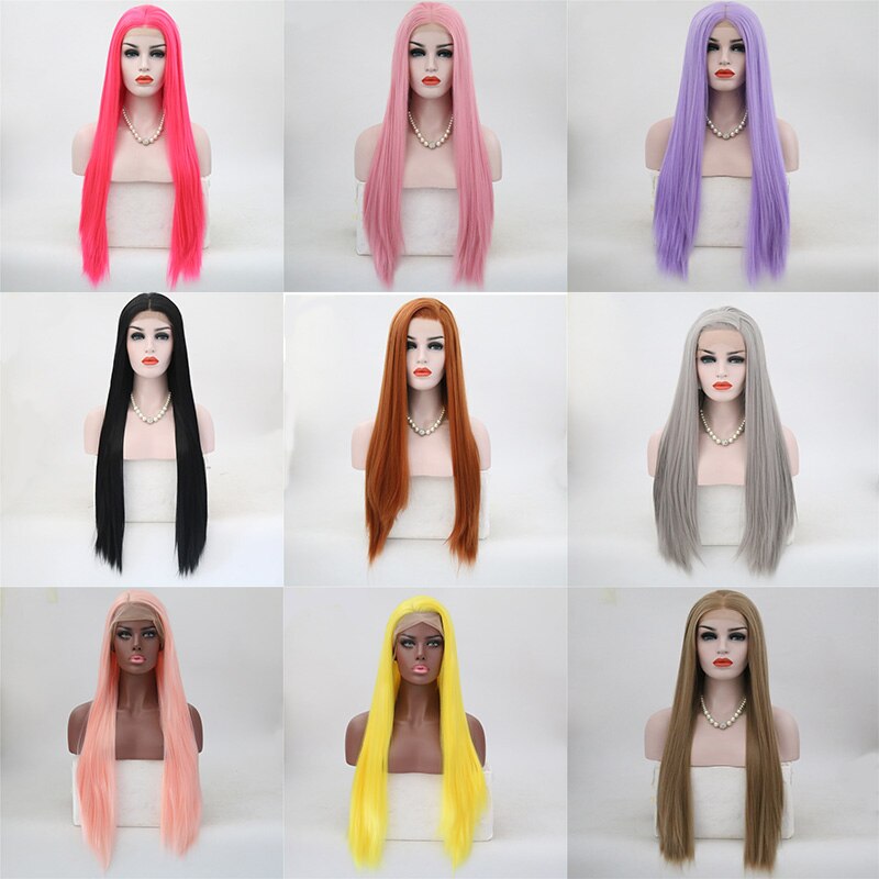 VREUGDE & BEAUTY 15 Stijlen Synthetisch Natuurlijk Smooth Lange Rechte Lace Front Pruik Hoge Temperatuur Fiber Voor Vrouwen Pruiken 28 inches