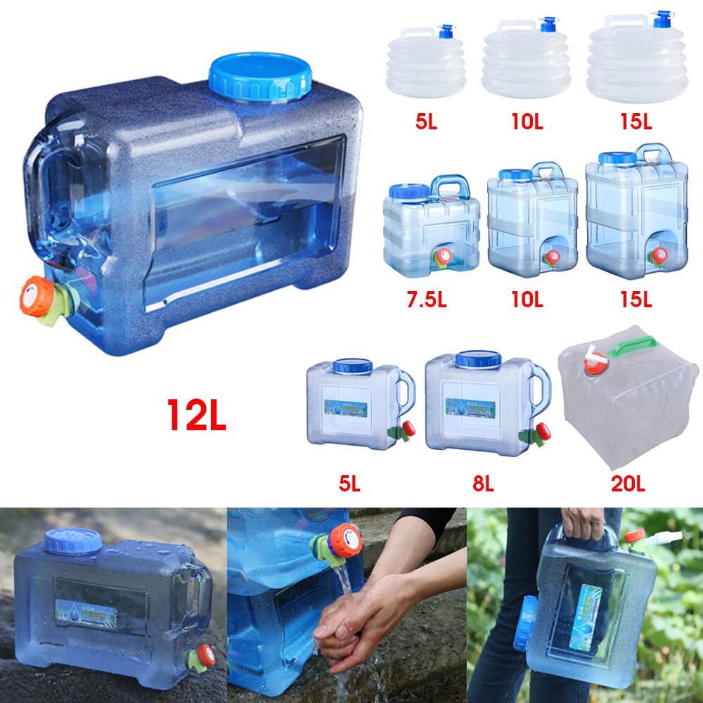 5/8/10/12/15/20L Portable Handheld Water Container With Faucet Outdoor Self-Driving Square Barrel Picnic Plastic Storage Bucket