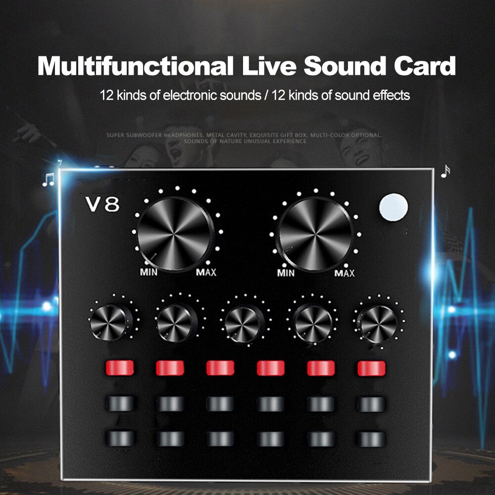 Multifunktionelt live lydkort og  bm800 suspension mikrofonsæt, der sender optagekondensatormikrofonsæt