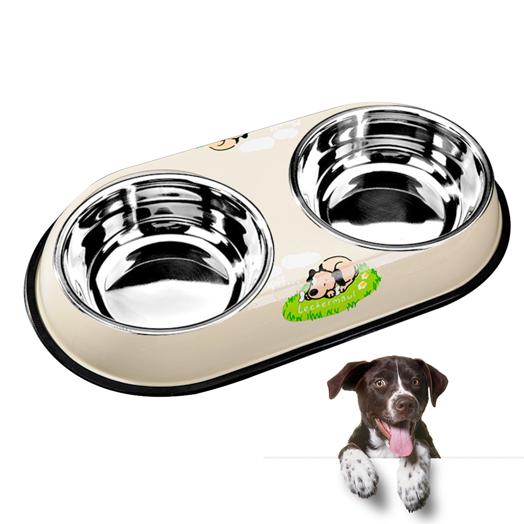 Double bol en acier inoxydable mangeoire pour animal domestique antidérapant, de sécurité, dessin animé animal de compagnie, Teddy chat chiens chats, bol de nourriture pour chiens