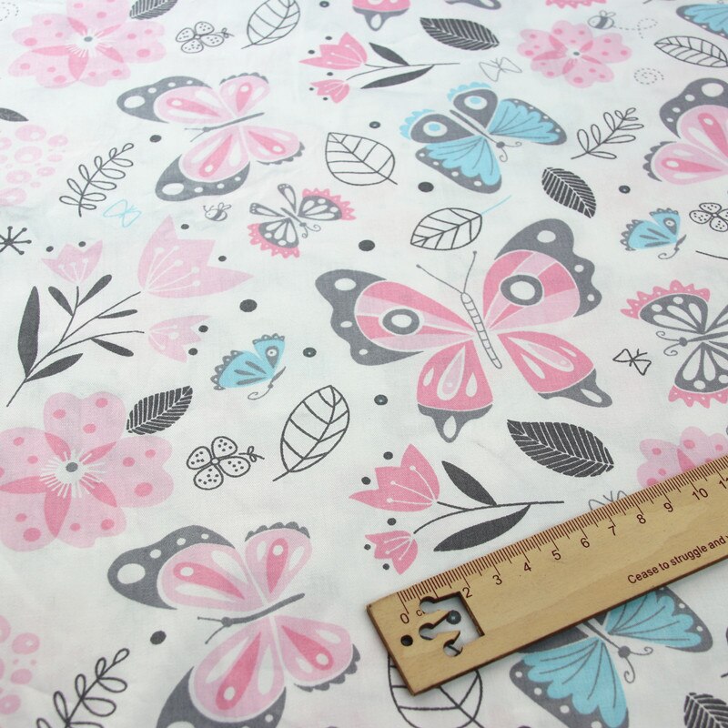 Tela de sarga de algodón con de mariposa para bebé, ropa de cama de manualidades, costura de retazos y telas de para confección de ropa, 50x160cm