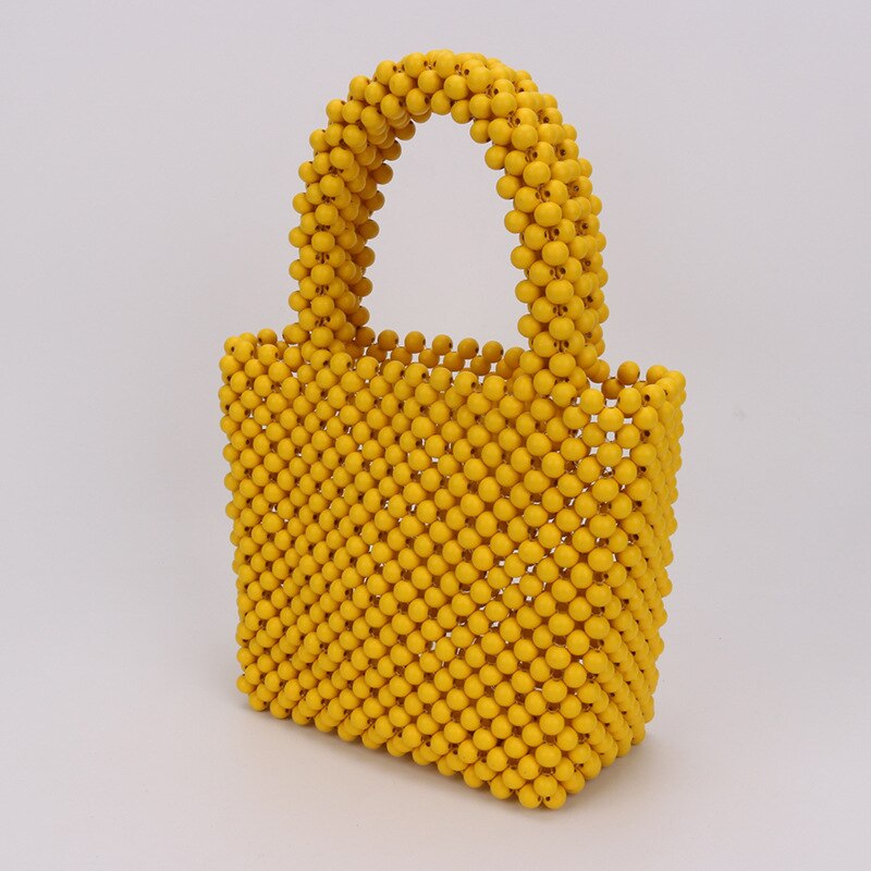 Dames Geel Ballen Kleine Vierkante Houten Ballen Hand-held Kralen Baal Een Zak