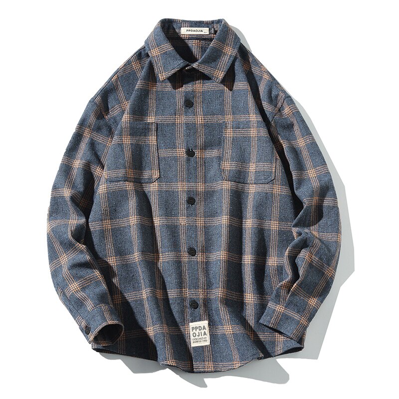 Tilfeldig herre, børstet flanell rutete rutete skjorter med enkel lomme med lange ermer, tykk gingham-skjorte med standard passform: M