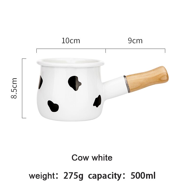 500ml Enamel Milk Pot With Wooden Handle Gas Stove Induction Cooke Baby Breakfast Milk Coffee Saucepan Cookware: Cow