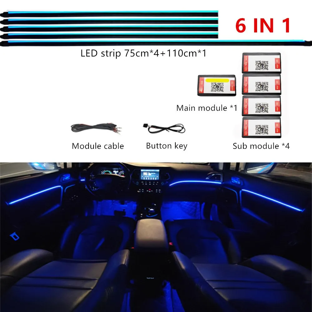 Universal- Symphonie Auto Umgebungslichter 64 RGB Auto Innenraum Acryl Lichtleiter Fiber Optik Auto Dekoration Atmosphäbetreffend Licht 18 in 1: 3000 Karat Goldene