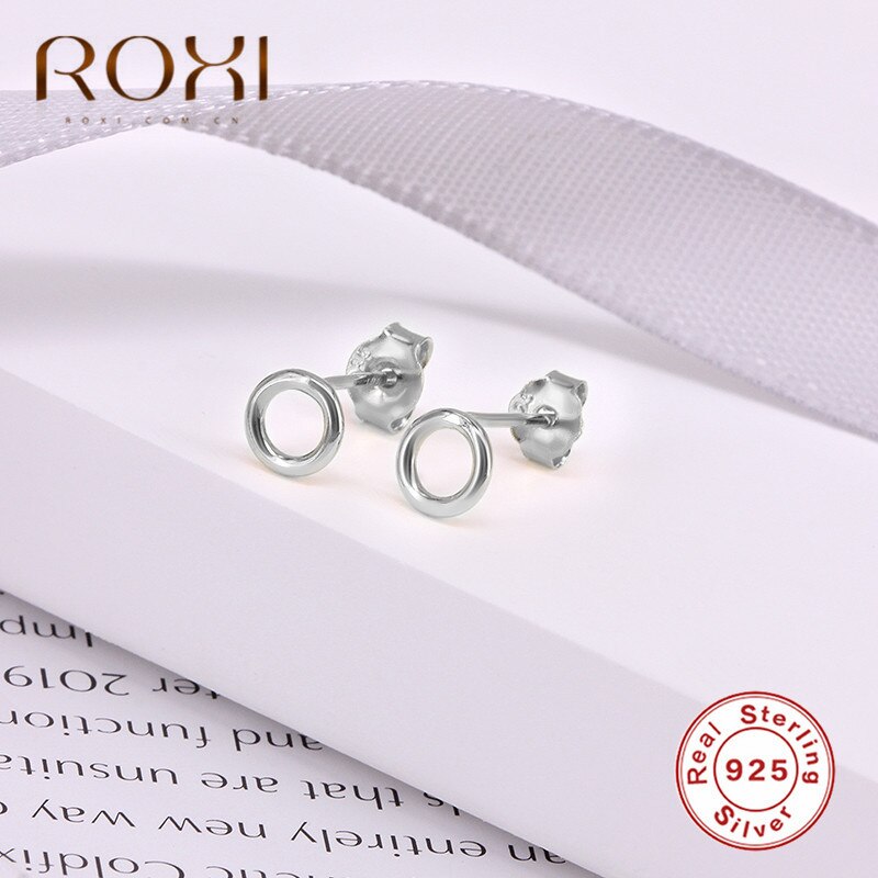 ROXI, joyería minimalista de , pendientes de tuerca de círculo redondo Punk geométrico para mujer, pendientes pequeños huecos de Plata de Ley 925