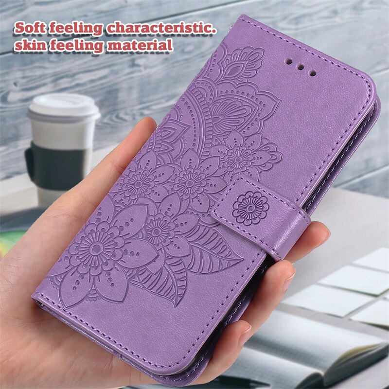 A03 rdzeń etui do Samsung Galaxy A03 rdzeń a03core A03S A 03 S A03 S A 03 S okładka wytłoczony siedmiopłatkowy kwiat klapki kabura Coque: A03 Core / Jasny fiolet