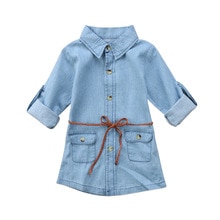 Pudcoco 2019 nova marca de moda bebê crianças menina denim curto mini vestido jean manga longa casual camisa festa vestido: 7T