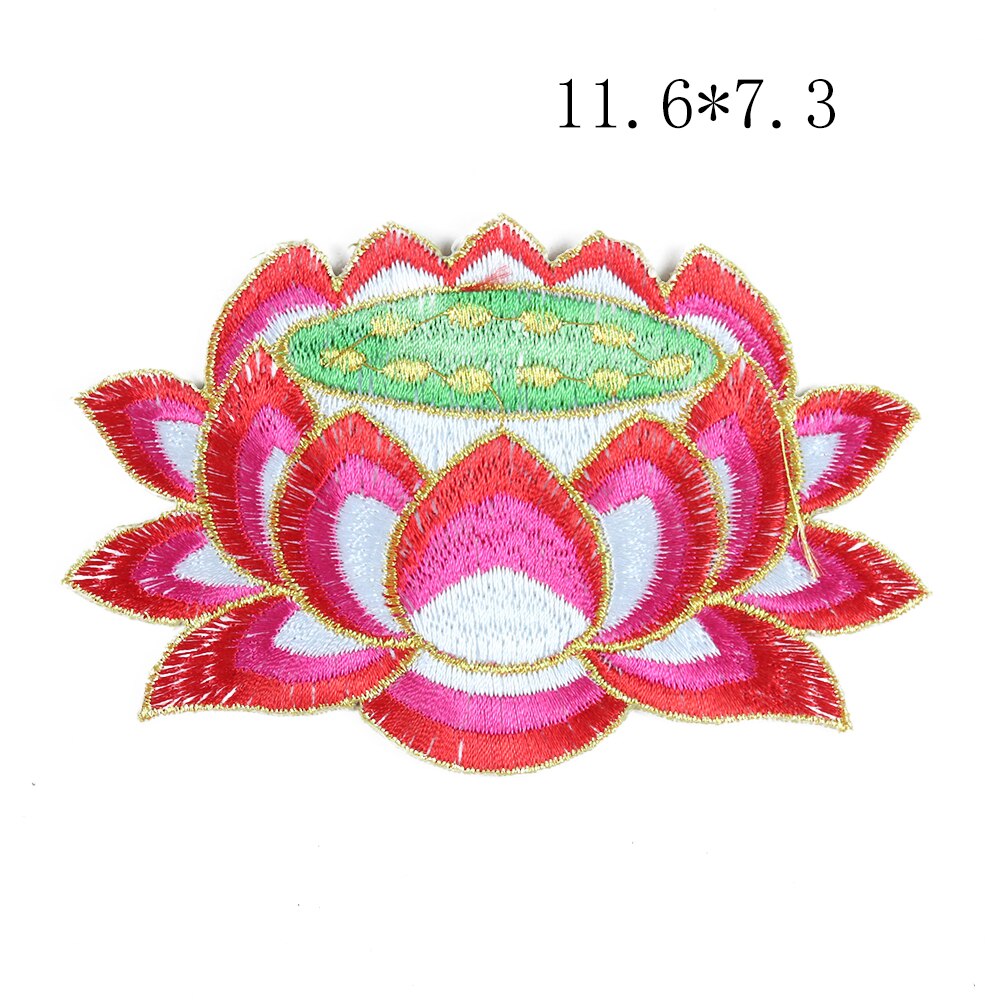 1 PCS Lotus Flower Embroidered Iron on Patches for Clothing DIY Stripes Clothes Patchwork Sticker Custom Flowers Applique badge