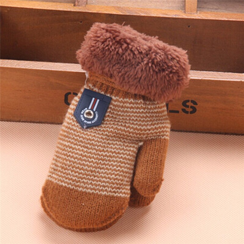 Winter Baby Boys Girls Gloves Kids Full Finger Mittens Warm Solid Acrylic Knitted Gloves For Children Toddler: Coffee