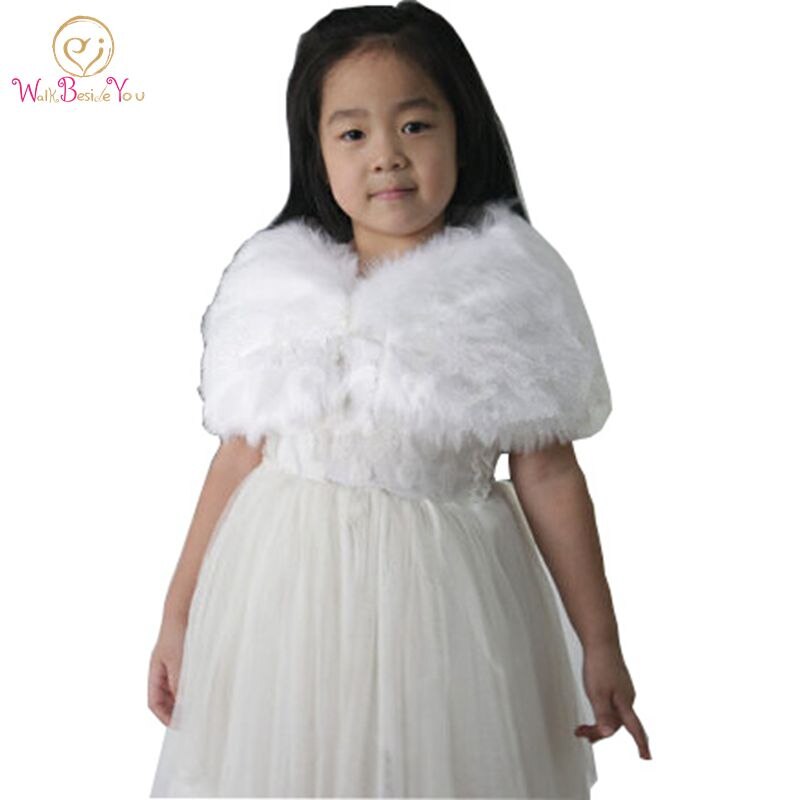 Child faux fur wrap Pearl shrug White Flower girl Shawl 6 years old Wraps Winter wedding shrugs Bolero Coat faux fur cover up