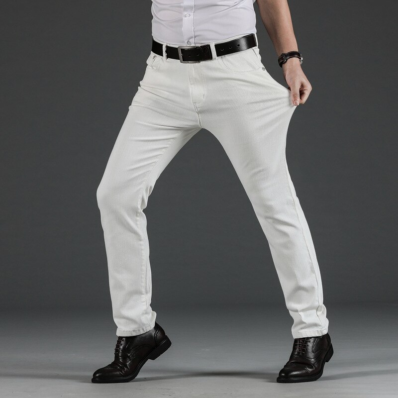 Hvide jeans mænd straight stretch regular fit business casual denimbukser mandlige lange bukser jeans mærke large størrelse 40