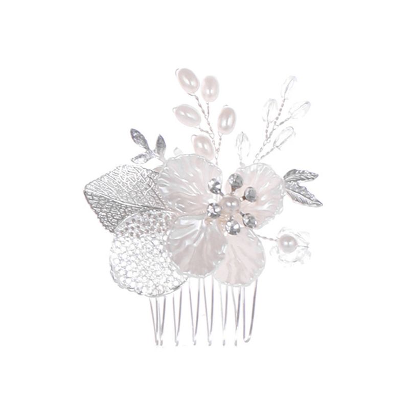 Simple Artificial Pearl Hair Comb Hand-woven Leaves Flower Headdress Bride Wedding Tiara Jewelry Hairpin N1HE