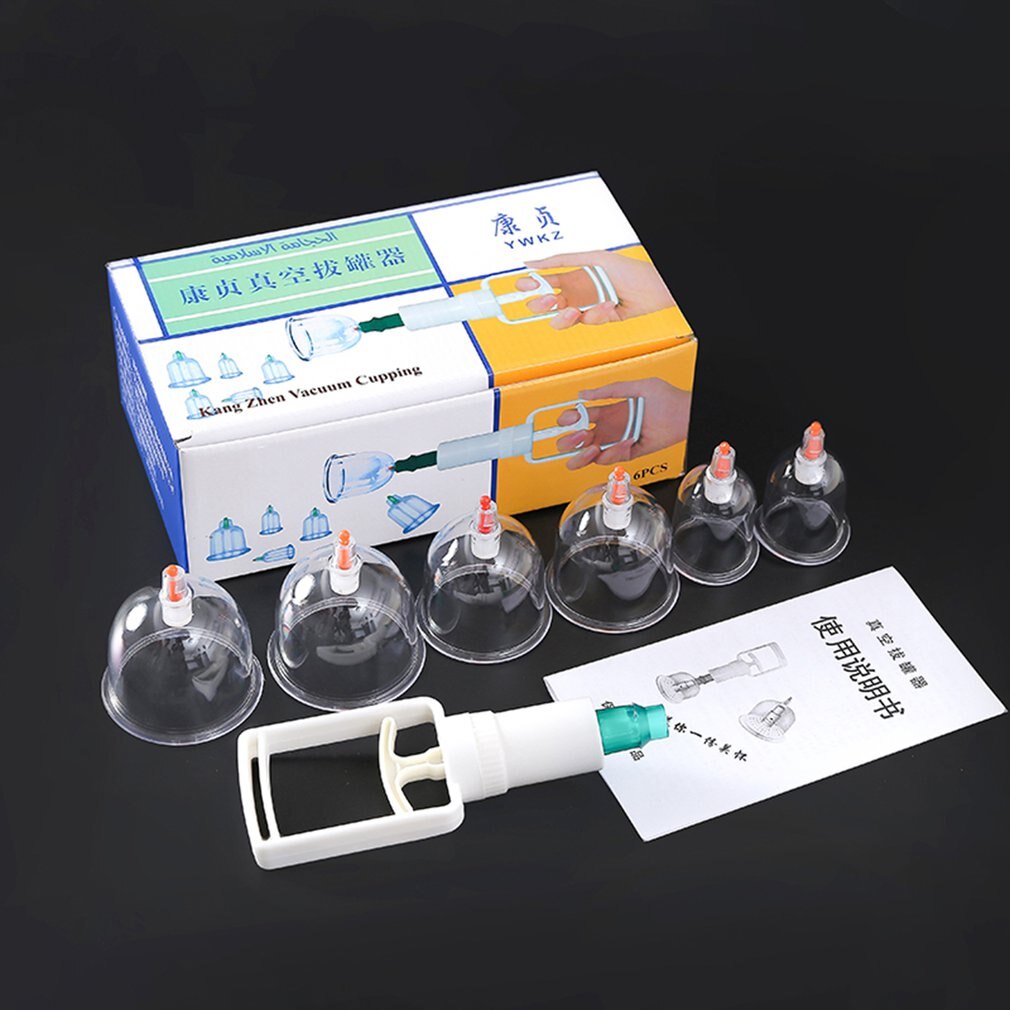 1Set 6 Pcs Massage Vacuüm Cupping Set Dikkere Magnetische Opzuigen Cupping Blikjes Cupuncture Massage Zuignap Met Buis