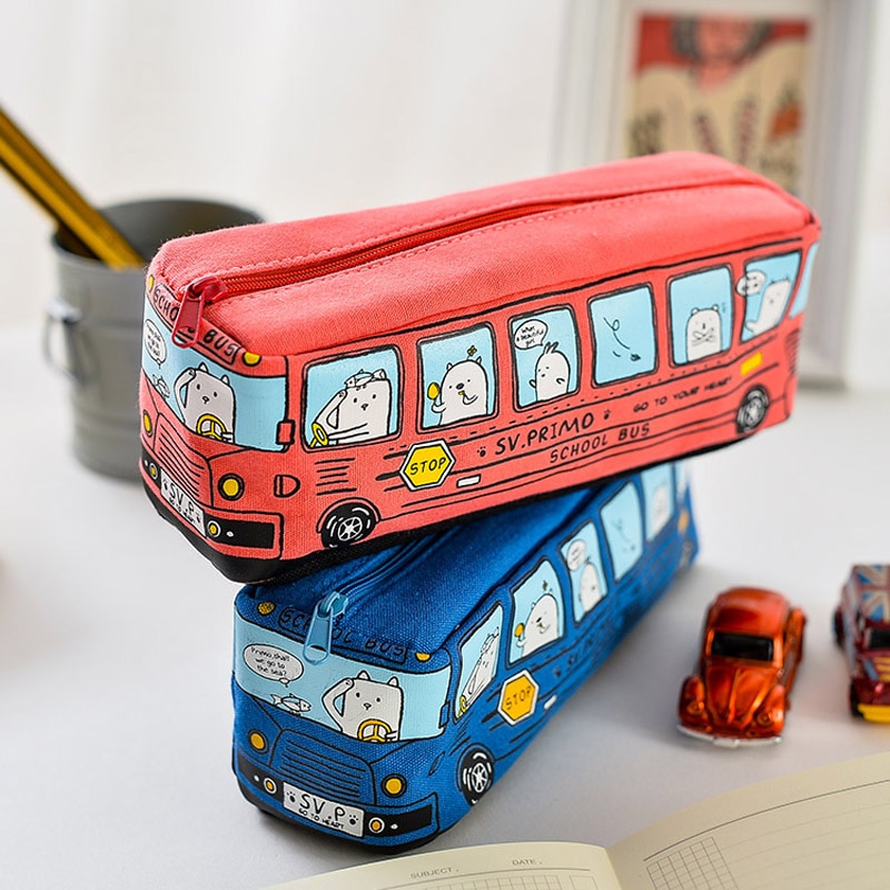 Students 3D School Bus Pencil Case Canvas Pencils Grandado