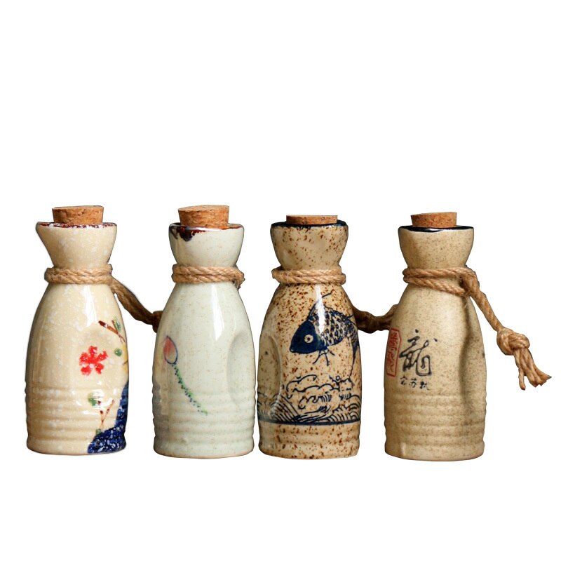 Japansk årgang keramisk sake separator hvit gul vin sprit brennevin gryte flagon husholdning håndlaget vintøy