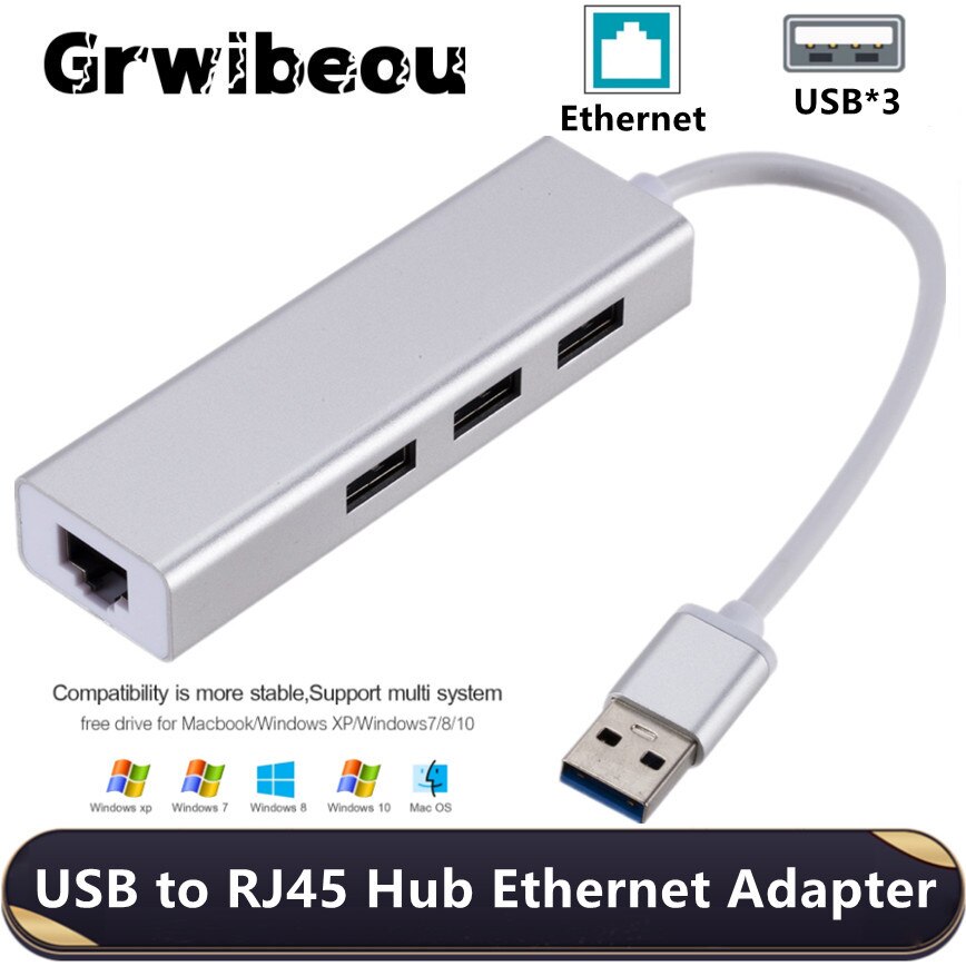 Grwibeou Usb Ethernet Usb Hub Te RJ45 Lan Netwerkkaart 10/100 Mbps Ethernet Adapter Voor Mac Ios Laptop Pc Windows 3 Port Usb Hub