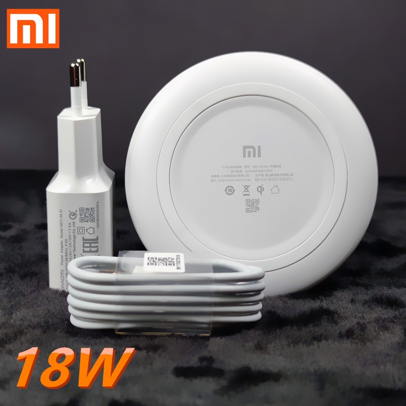XiaoMi-cargador inalámbrico Original, almohadilla de carga rápida Qi 9V 2A para Mi 10 9 Mix 3 2s para Iphone X Xr, 18W