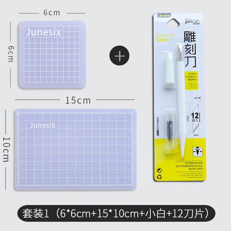 Doorschijnende Snijden Pads Handbook Sticker Rubber Stempel Pads Snijplanken Duurzaam Diy Pvc Snijden Matten Graveren Pen Mes: set 1