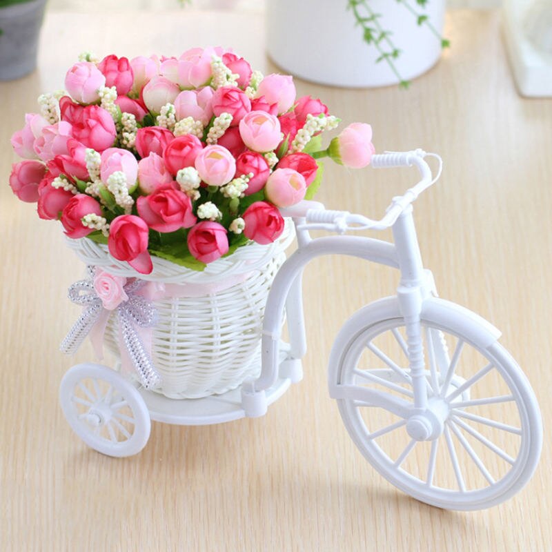 Valentinsdag rattan cykelholder knude steg kunstig blomst hjem bryllupsdekoration fødselsdag: -en