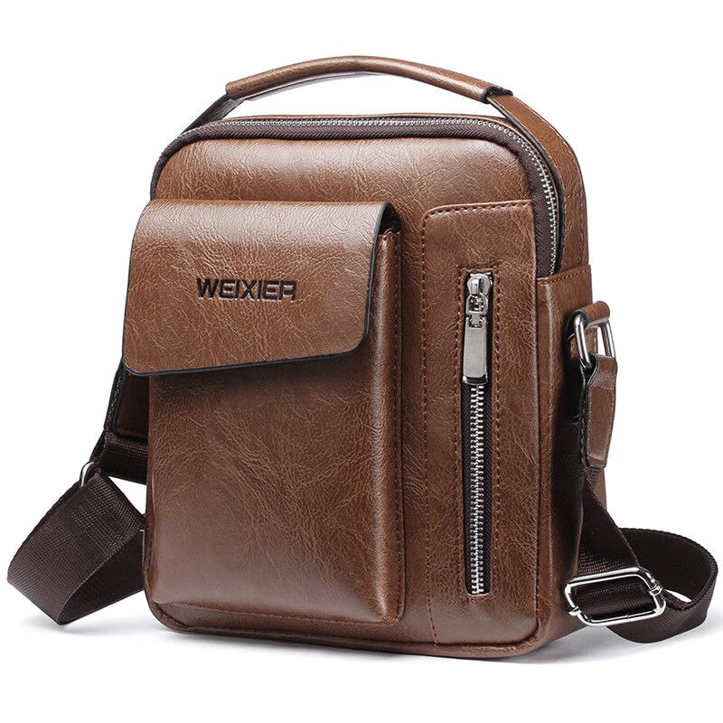 Men Softy Crossbody Bags Small Casual Handbag PU Leather Male Shoulder Retro Messenger Storage Zipper Adjustable Pack: MULTI