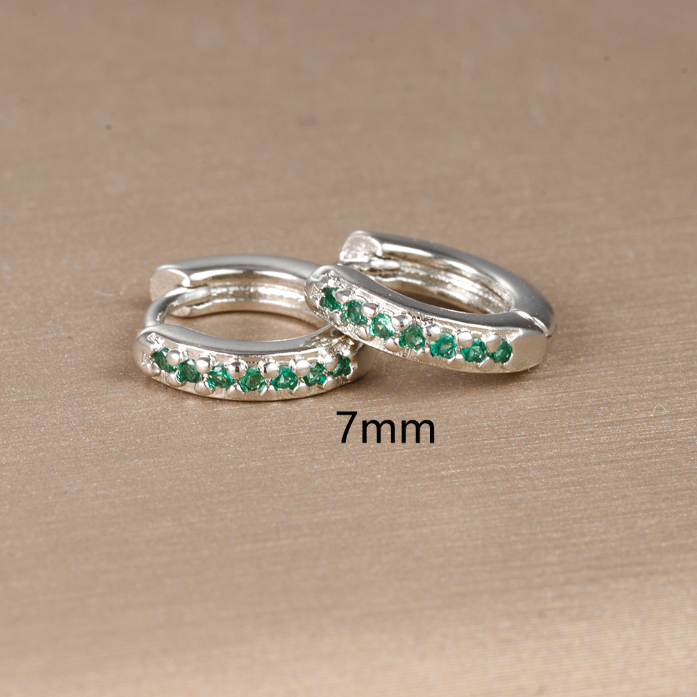 Pendientes de aro pequeños verdes de acero inoxidable para mujer, aretes Piercing de circonita con círculo redondo pequeño, joyería de tendencia personalizada, 2 uds.: Chapado en zinc azul