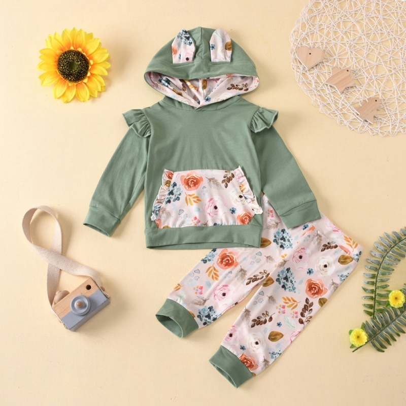 Hipac baby pige outfit spædbørn piger tøj sæt nyfødte blomster sweatsuit bukser jakkesæt børn børn hætte top 2 stk