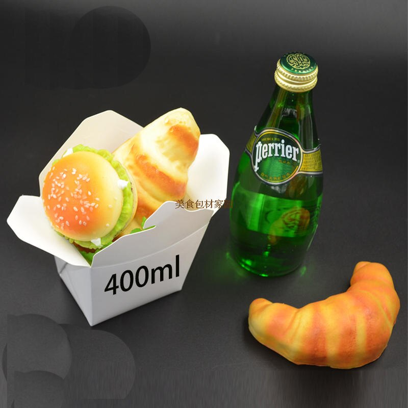 50pcs White kraft Hamburg box biodegradable food container Suitable for snack takeaway 400ml/750ml.: 400ml