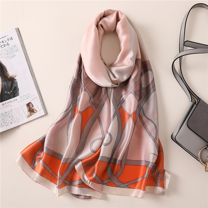 Bufanda de seda nueva para mujer, pañuelo de Mantón largo grande, bandana , pashmina de viaje, para invierno, para el cuello,: FS261-orange