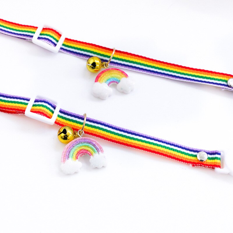 Collier ajustable en Nylon pour chat, 1 pièce, pendentif arc-en-ciel, pour animal de compagnie, chien, chiot, ,