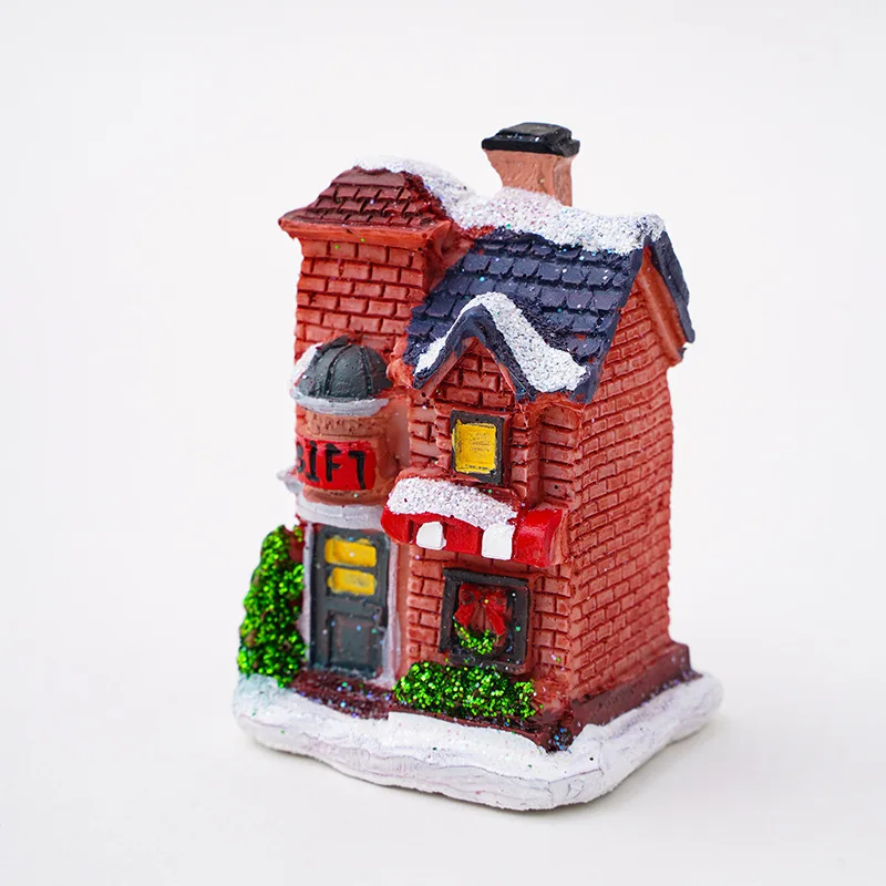 Christmas Decorations Resin Christmas Small House Micro-landscape Light Snow House Display A Christmas