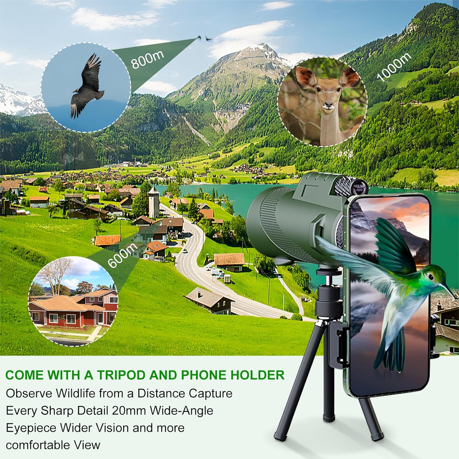 Telescopio monocular, monoculares HD 80x100 para adultos, monocular de alta potencia para teléfono inteligente, monocular impermeable portátil compacto