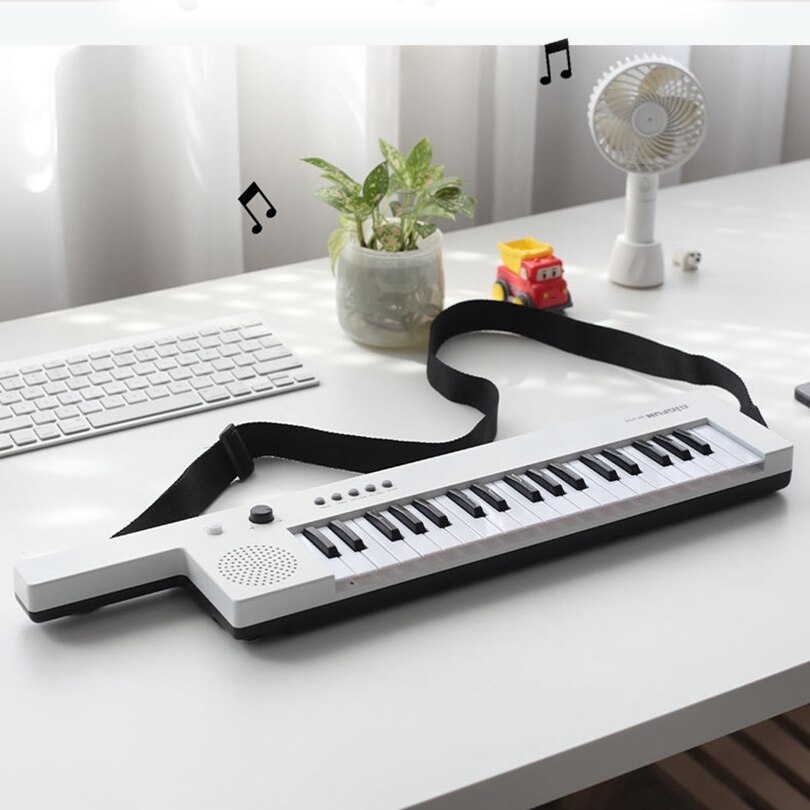 Guitarra recargable de 37 teclas, órgano electrónico, Mini teclado, Piano para niños con micrófono, Musical y correa para el hombro,